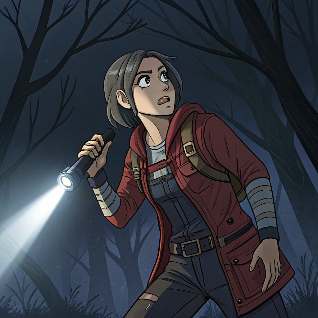 AI generated: Kiriko(overwatch) in dbd with a flashlight