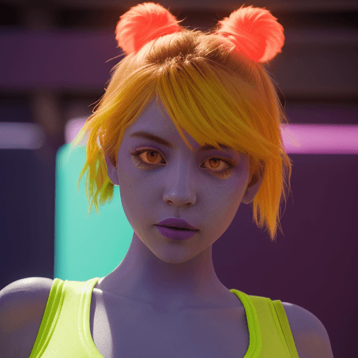 AI generated: a beautiful lightup purple girl is posing in front of her neon clothing, in the style of dark orange...