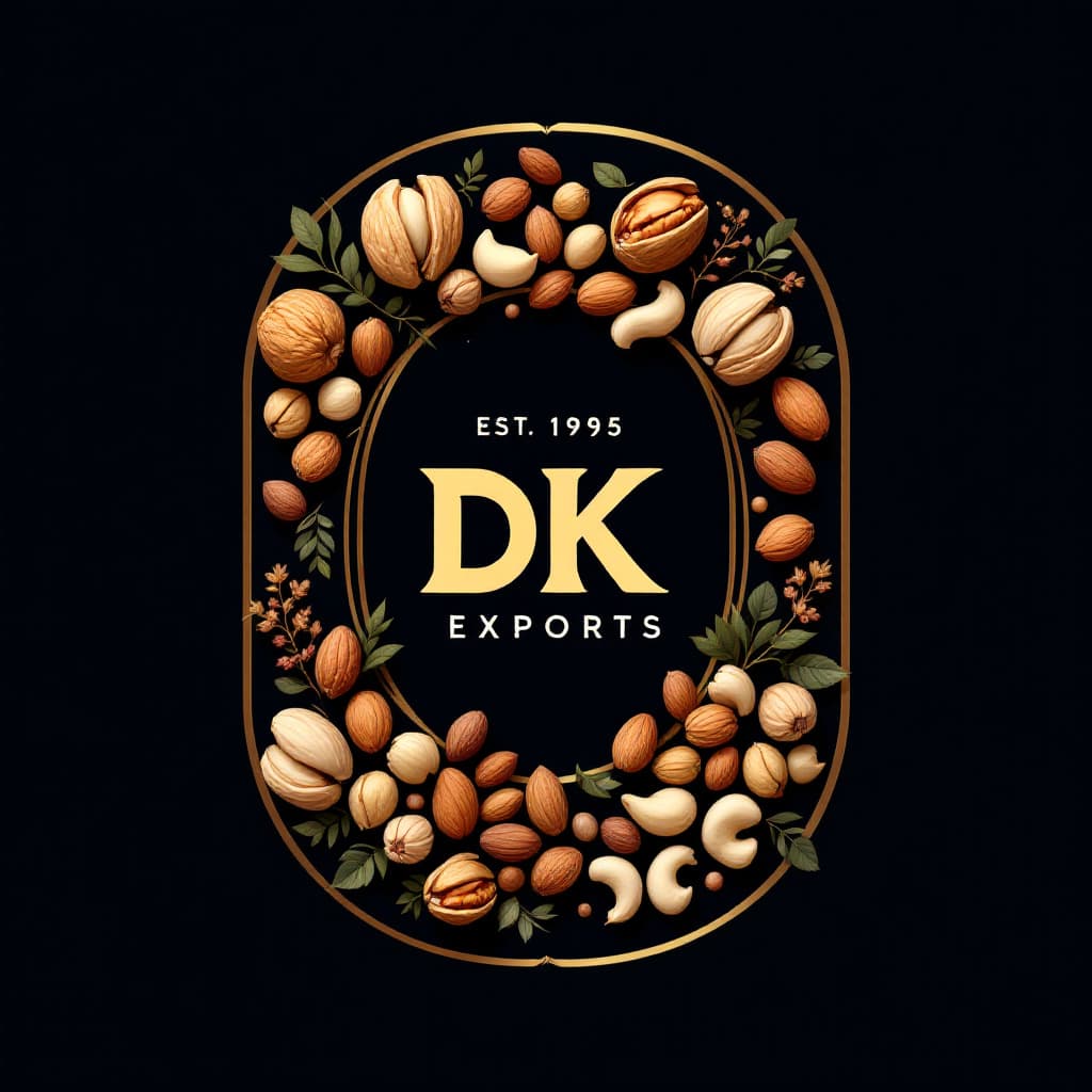AI generated: Design a professional logo for DK Exports, a global import-export brand specializing in nuts, seeds,...