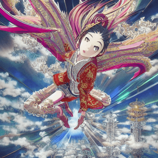 AI generated: Kyoto Animation stylized anime mixed with tradition Chinese artworks~ A dragon flying at modern cybe...