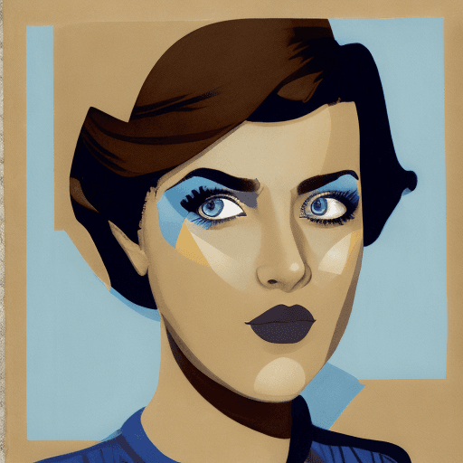 AI generated: a young woman posing for the camera at the premiere, in the style of dark brown and light blue, expr...