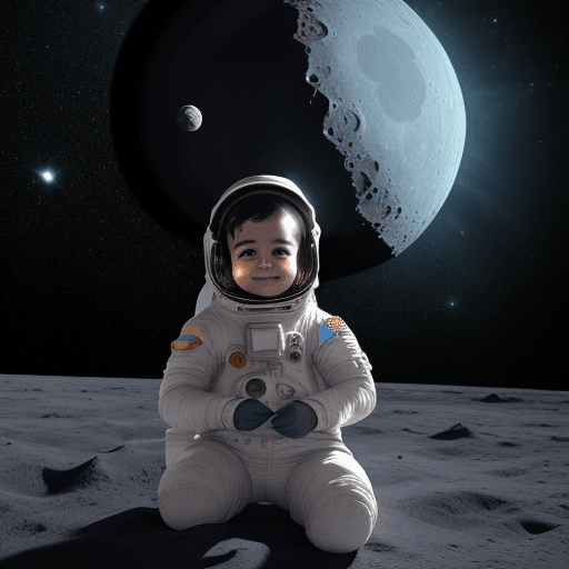 AI generated: astronauta bebe en la luna con un camaleon
