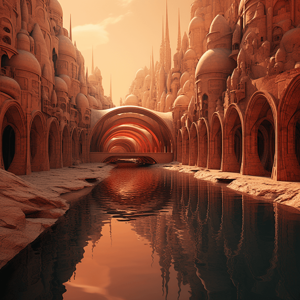AI generated: venice's aqueduct on day with reflection of light, in the style of tokina at-x 11-16mm f/2.8 pro dx ...