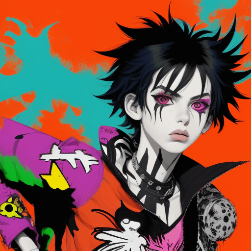 AI generated: The Rebellion meets abstract expressionism, close up shot of free-spirited boy, manga style, in vibr...