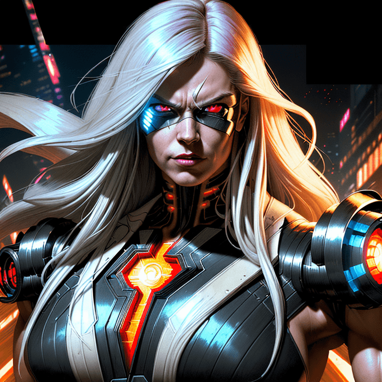 AI generated: a cyberpunk strong superhero portrait, with Extraordinary Powers, super speed, powerful, muscular, l...
