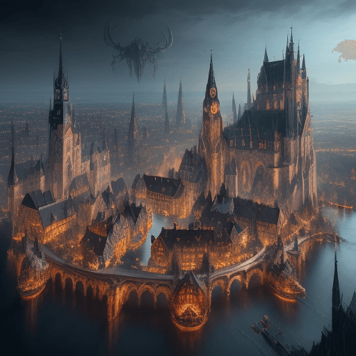 AI generated: eine stadt, fantasy, magische kreaturen, 8k, in einer großen glaskugel, 