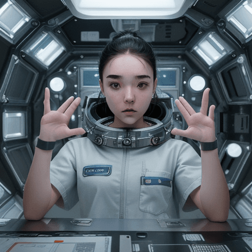 AI generated: Comic concept art: Imagine Female Simu Liu is a developmental biologist on a space station research ...