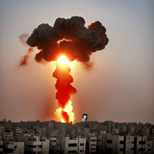 AI generated: Photo of a angle bless the army of israel the idf and the sky is red and strong and this is in gaza ...