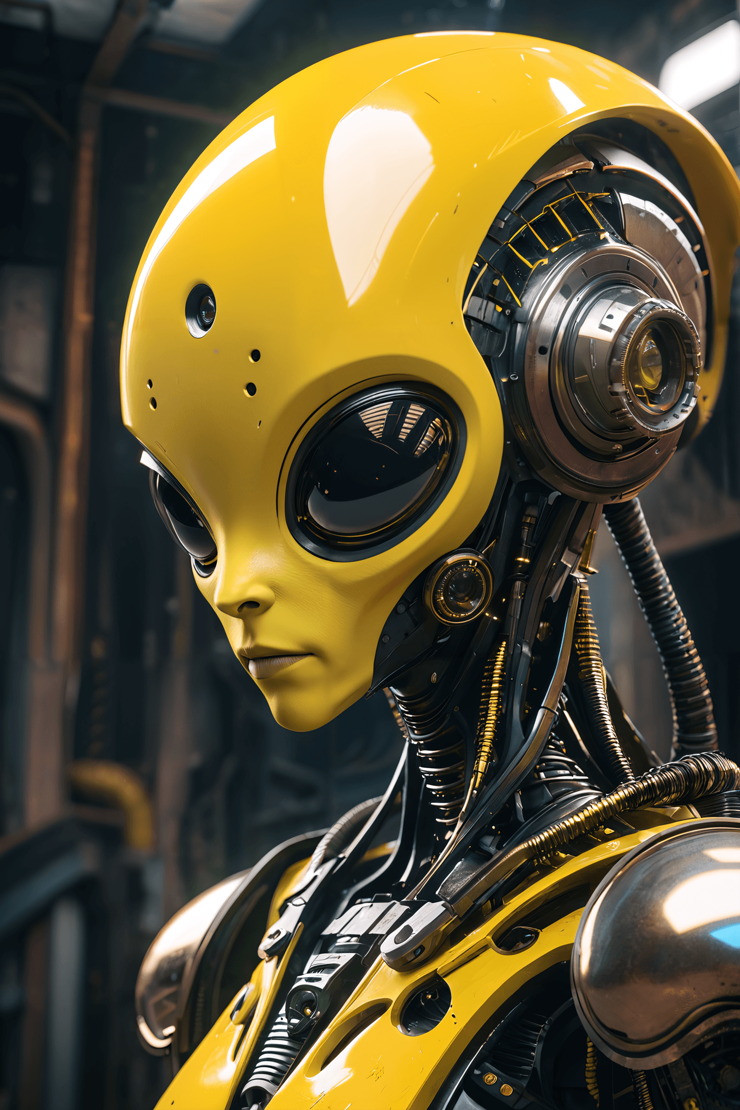 AI generated: Masterpiece, Best Quality, yellow and black alien 3d model, in the style of surreal cyberpunk iconog...