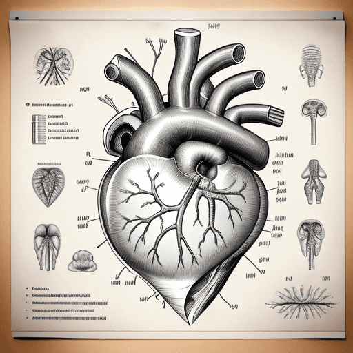 AI generated: anatomy poster of human heart::  technical drawing:: infographic:: engineering blueprints:: handwrit...
