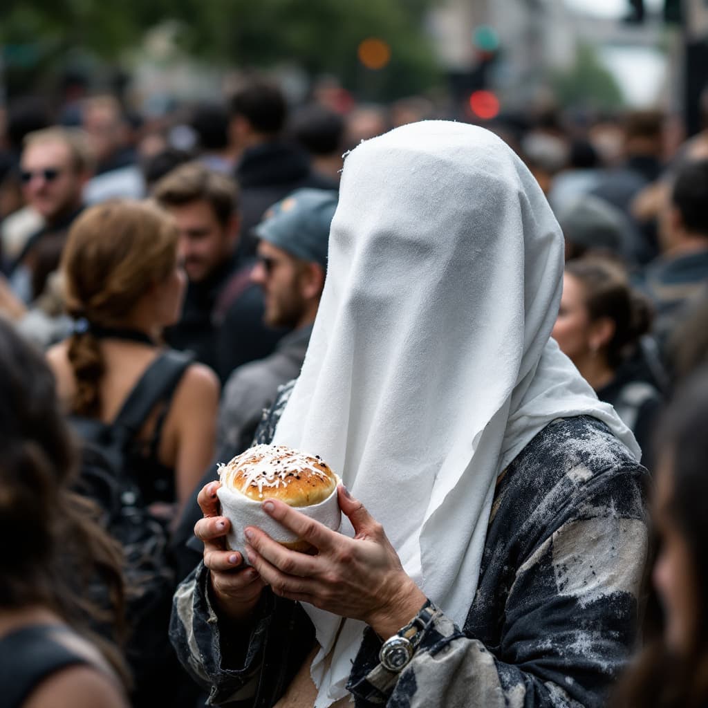 AI generated: A crowd covered in toilet paper and charcoal buns.