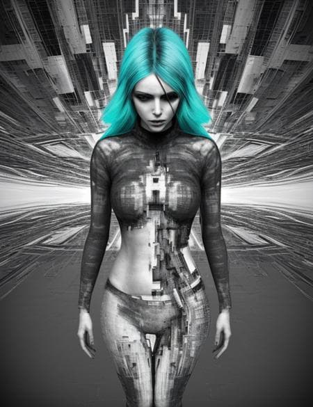 AI generated: DEwoman, Art Povera, Glitch Art, Vibrant, Anisotropic Filtering, Creation Engine, Grungy, Selective ...