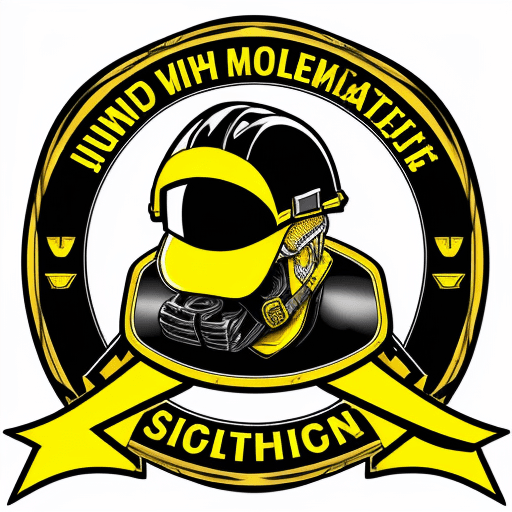 AI generated: logo, just with the letter RV using yellow and black, with a civil construction safety helmet, with ...