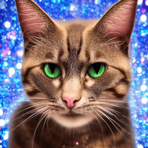 AI generated: Close-up of a cat:0.5, (futanari), glitter background, shiny glitter hair, professional profile phot...