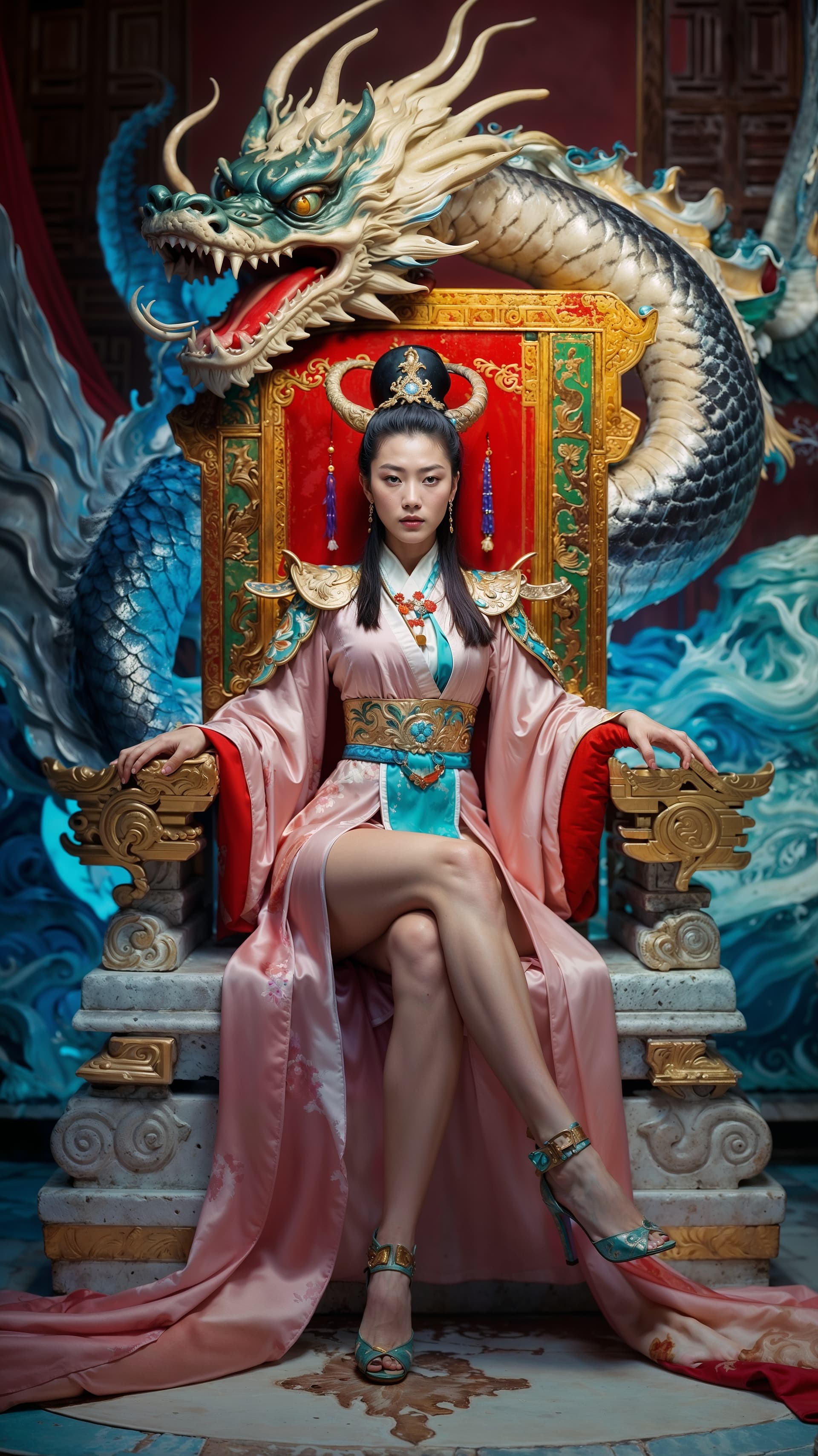 AI generated: showcase the magnificence of Orochi, colorful masterpiece, 1 lady, extremely detailed chinese-dragon...
