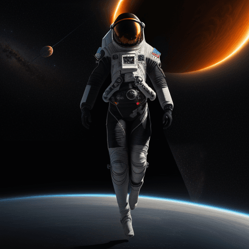 AI generated: infinite black outer space/epic extreme long shot of an astronaut in a futuristic space suit suspend...