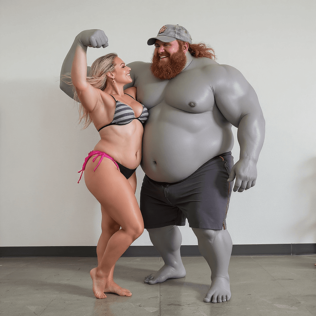 AI generated: Say hi to Grayee, the 140kg, 4.5 ft super hero super happy go lucky, flexing his muscle. Refer to im...