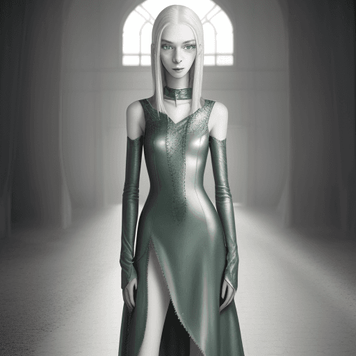 AI generated: Tall slender teen girl, silver hair, green eyes, freckles, full body shot. pale skin, realistic, pho...
