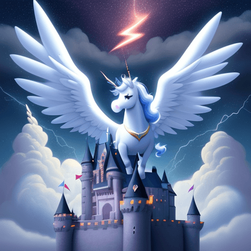 AI generated: cute pixar cartoon style, an unicorn with two white wings in the sky surrounded by celestial clouds,...