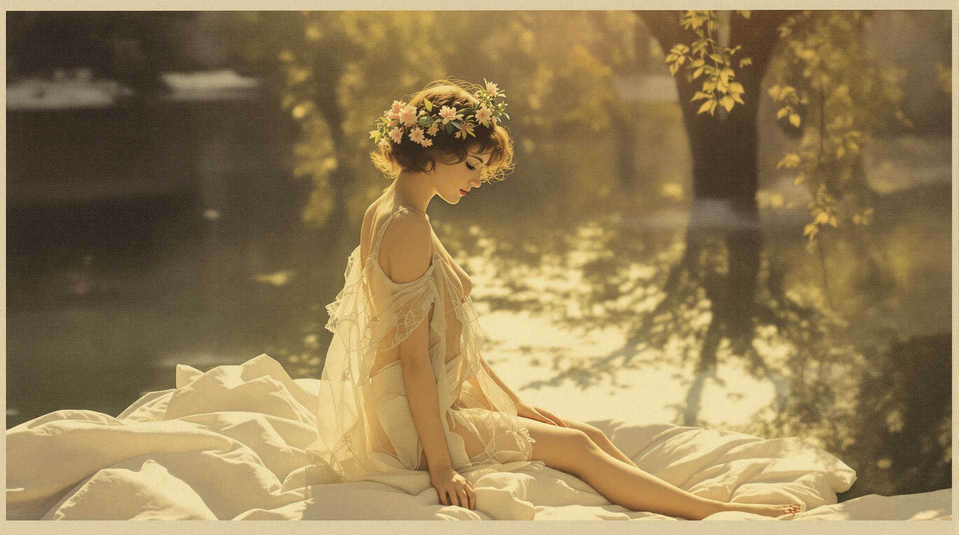 AI generated: Lotte Herrlich + 1920s Freikörperkultur naturist photography + vintage Christmas card chromolithogra...