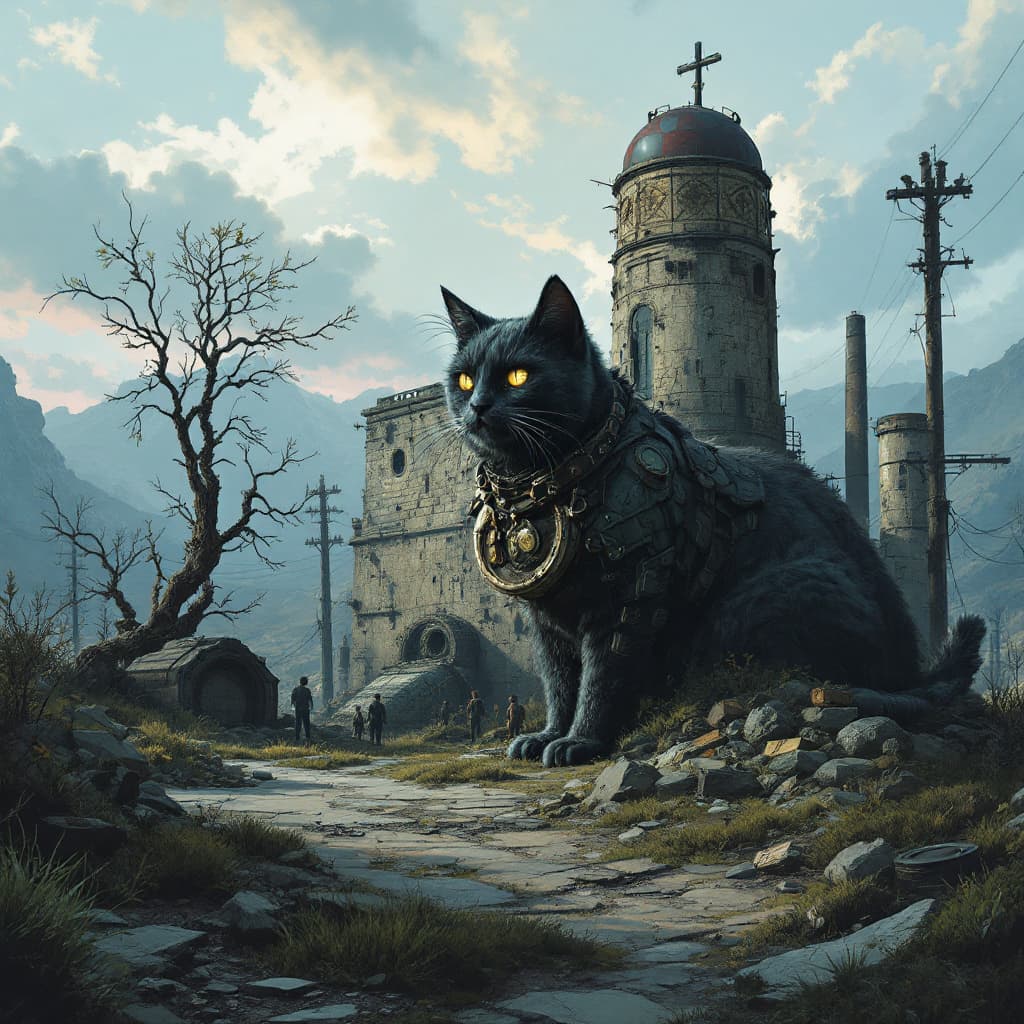 AI generated: Nation of cat vault. Fallout trilogy, post-apocalyptic.