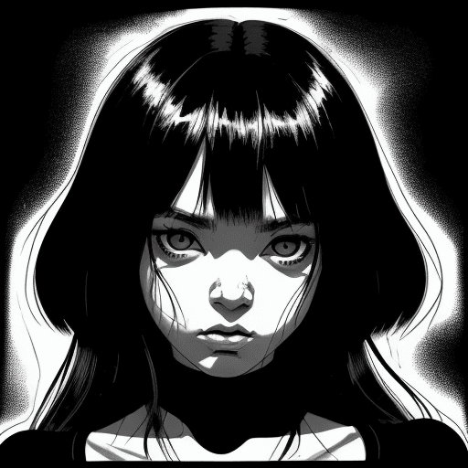 AI generated: black and white drawing of a girl , in the style of horror manga, bill sienkiewicz, animated gifs, y...