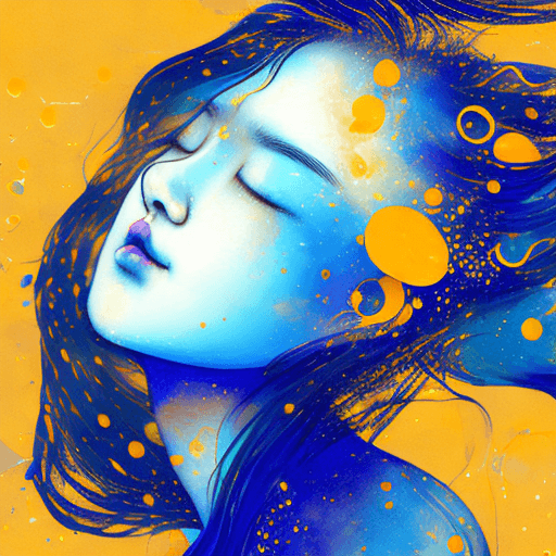 AI generated: a girl with blue hair with eyes closed, in the style of the stars art group (xing xing), yellow and ...