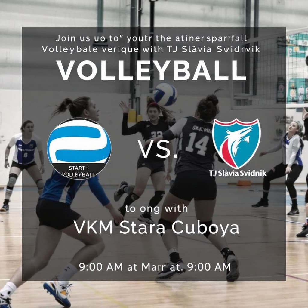 AI generated: Invitation to the volleyball match between VKM Stará Ľubovňa and TJ Slávia Svidník at 9:00 AM