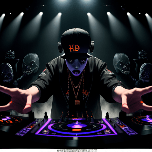 AI generated: Hiphop dj halloween theme party, dynamic angle, dynamic shot, (((masterpiece:1 0))), (hyperrealism:1...