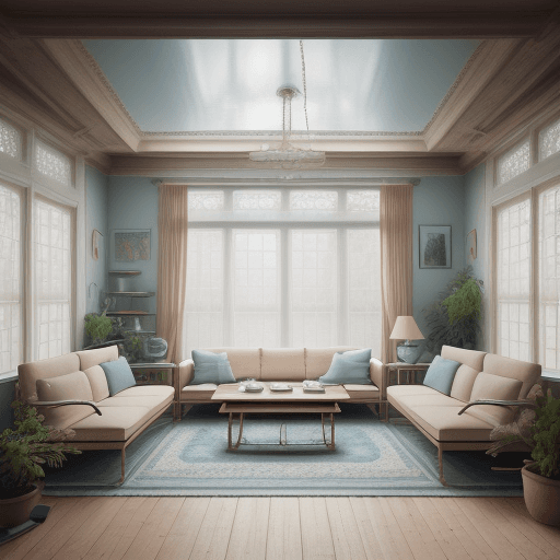 AI generated: High resolution photography interior design, dreamy sunken living room conversation pit, wooden floo...