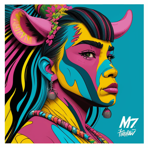 AI generated: Hawaiian artists, modern portrait series of a nelore cattle in colorful wear, in the style of aggres...