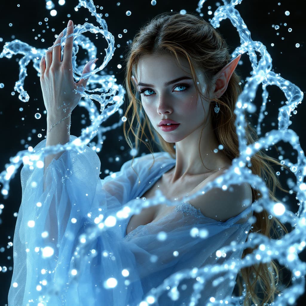 AI generated: "A raw, ultra-realistic cinematic fantasy scene featuring a mystical elven woman with golden-brown h...