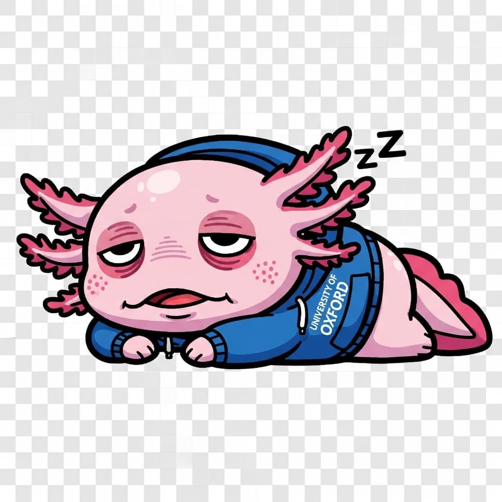 AI generated: A cute 2d sprite Axolotl wearing a hoodie of blue color from the University of Oxford, which is exha...