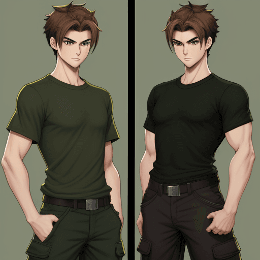AI generated: Fighting game sprites of a brown-haired, green-eyed boy of slim build with a medium-long book hairst...