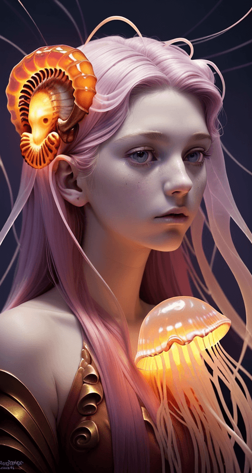 AI generated: Goddess close-up portrait ribcagel. jellyfish phoenix head, nautilusscore_9, score_8_up, score_7_up,...