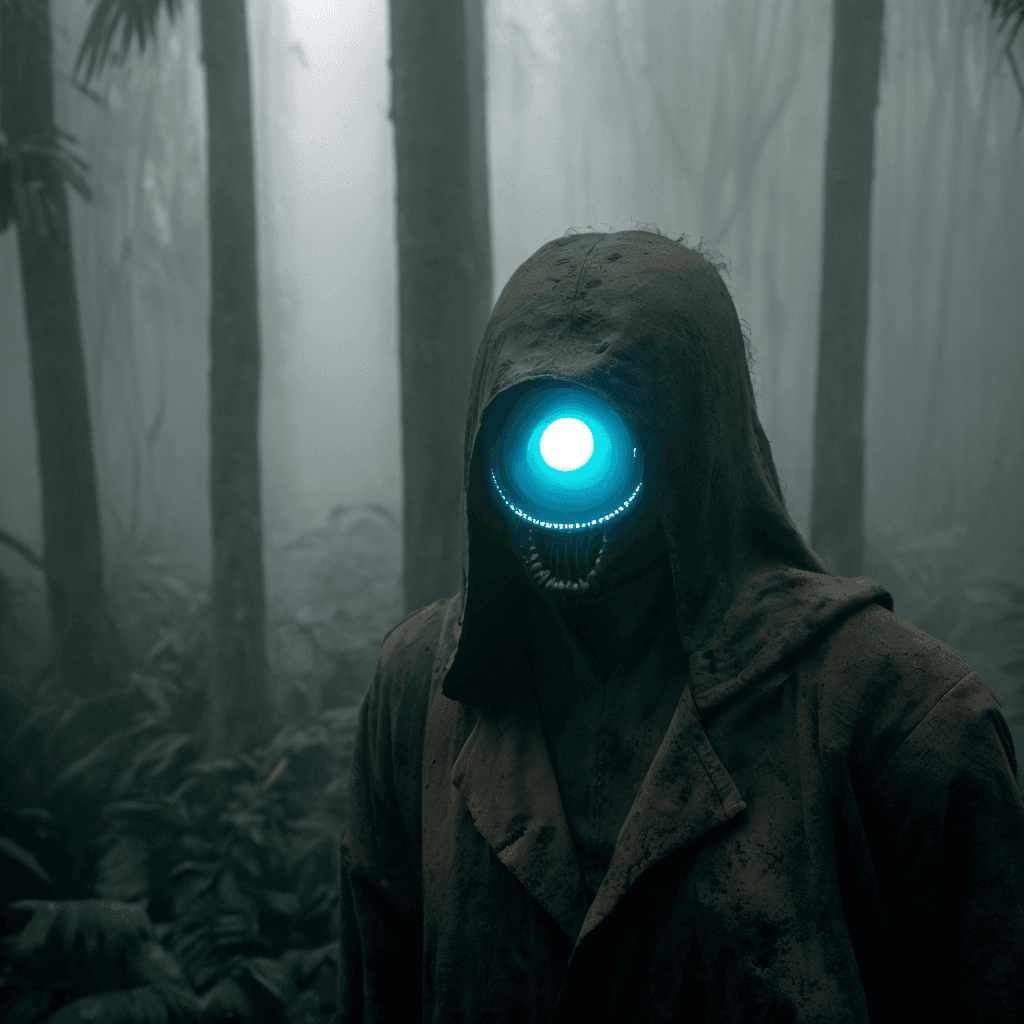 AI generated: cluttered wild jungles of ecuador full of palms and lianas plants emerging from strong mysty fog of ...