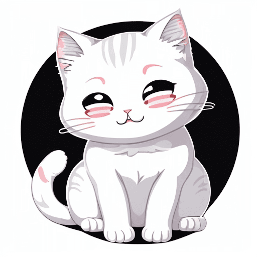 AI generated: High resolution vector, illustration, cute kawaii white cat smiling at camera, sitting, full body sh...