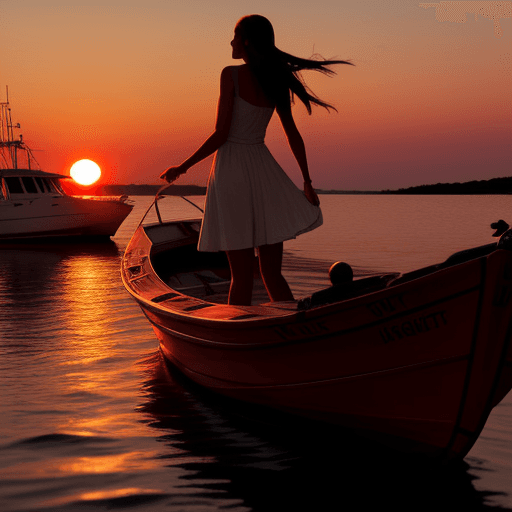 AI generated: sunset, boat, woman