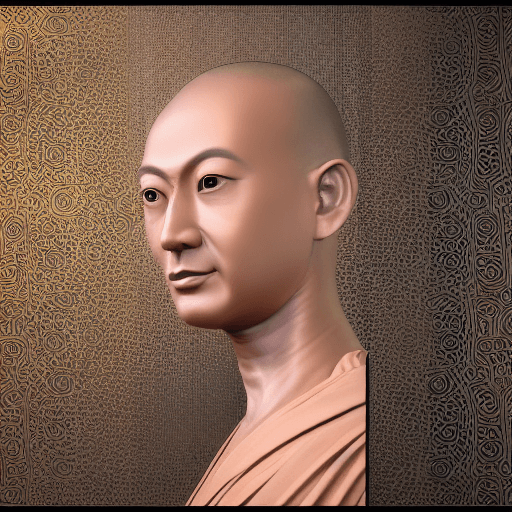 AI generated: Create a Buddhist monk portrait using profile face, microchip, elegant, beautiful background, octal ...