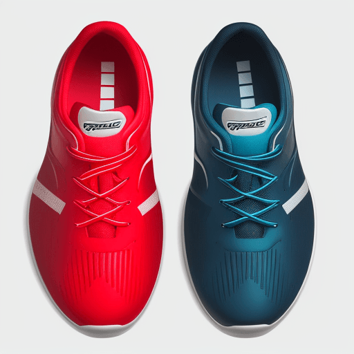 AI generated: "Create a high-resolution image featuring two pairs of sporty shoes. One pair should have a sleek, a...