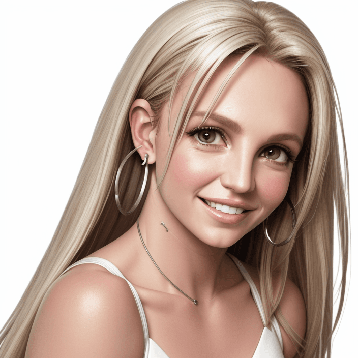 AI generated: Britney Spears, realistic, 4k, 45 years old, smaller eyes, headshot, body facing camera, body straig...