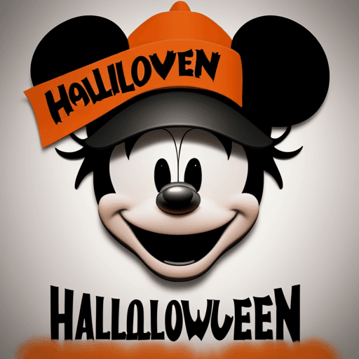AI generated: High resolution photography interior design, Halloween mickey disney character in hats with text. Ha...