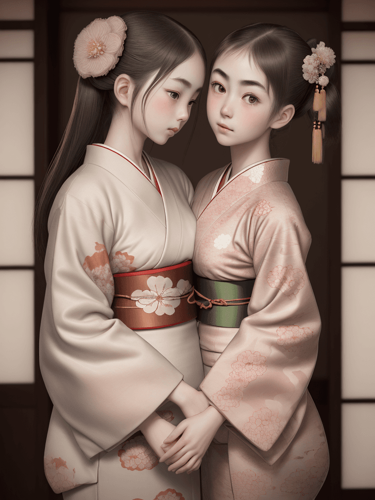 AI generated: (RAW photo, photorealistic), (extremely intricate), 2girls, young Japan girls, holding each other, s...