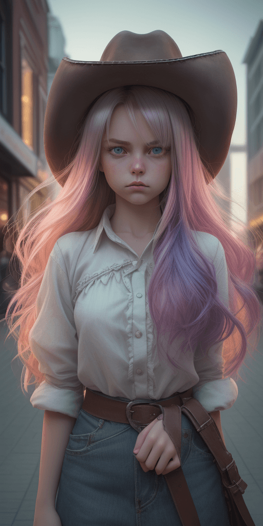 AI generated: (gradient hair, dutch angle:1.3), film grain, chromatic aberration, city centre, masterpiece, best q...