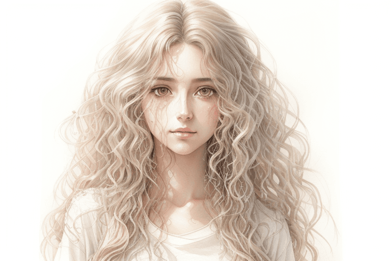AI generated: light natural tones , pencil drawing , watercolor drawing, portrait of a woman with long curly hair ...