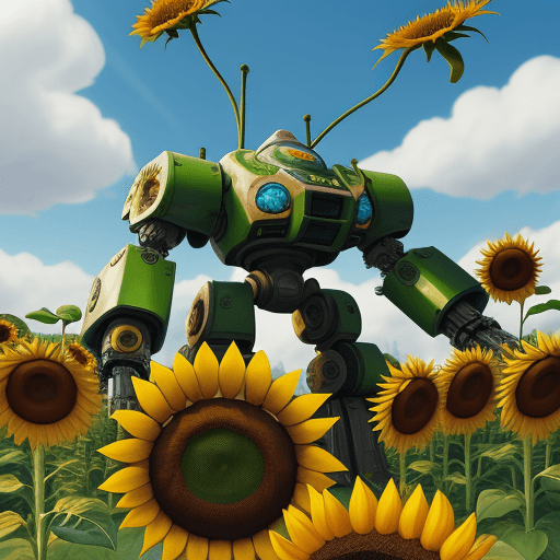 AI generated: Plants vs zombies, mechs, sunflowers