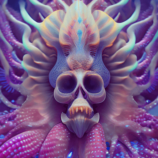 AI generated: Goddess close-up portrait ribcagel. jellyfish phoenix head, nautilus, orchid, skull, betta fish, bio...