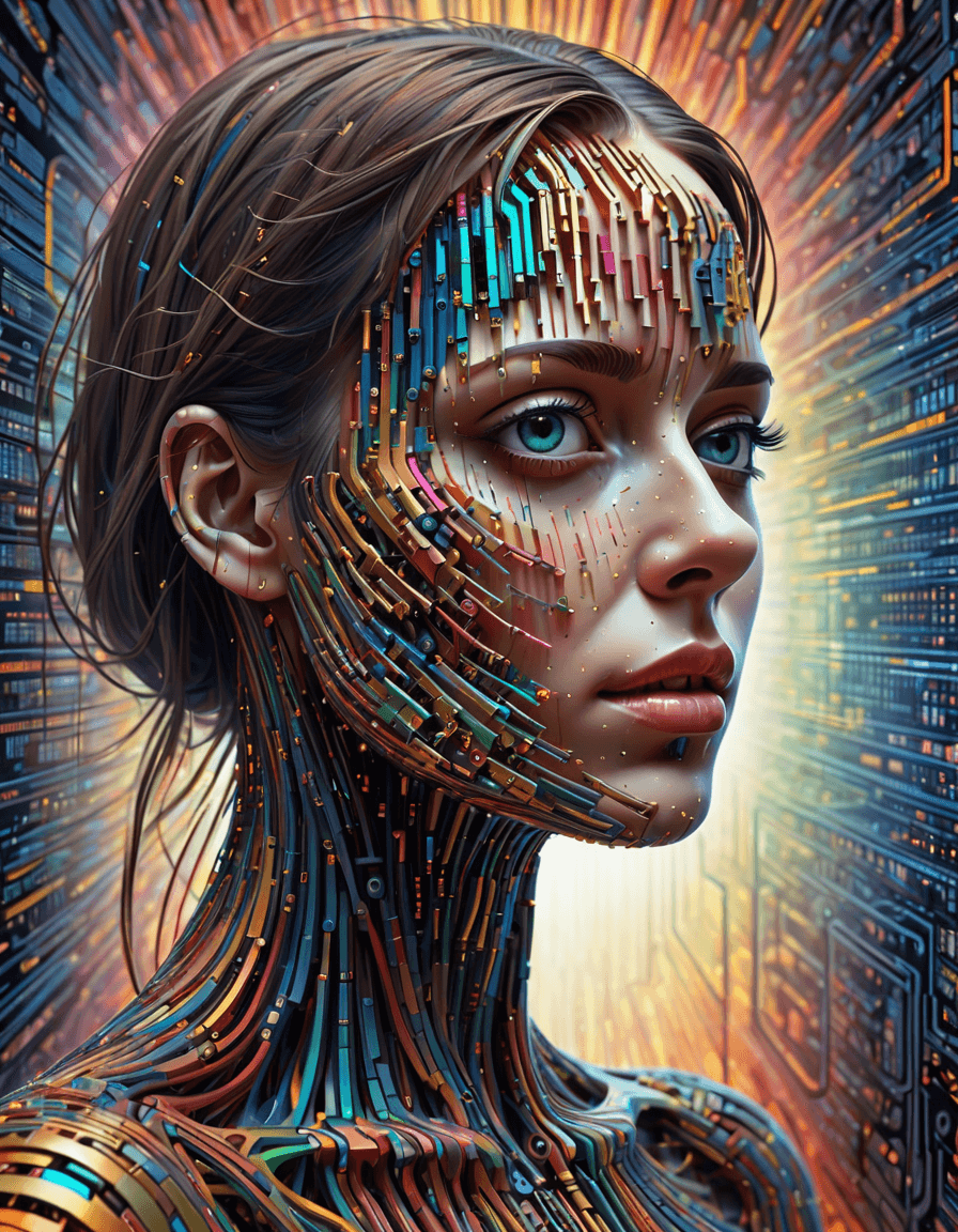 AI generated: masterpiece, illustration, surrealism, highly detailed, colorful binary code effect forming a silhou...