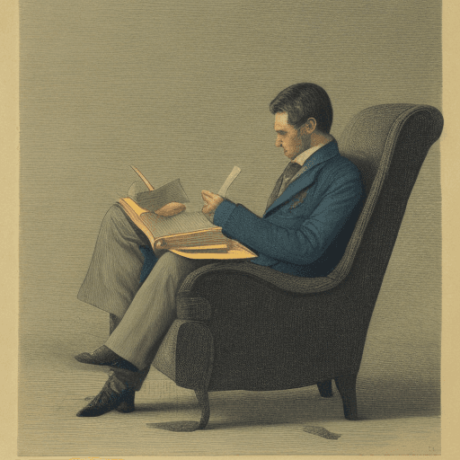 AI generated: a man reading a book in a chair more detail hand 