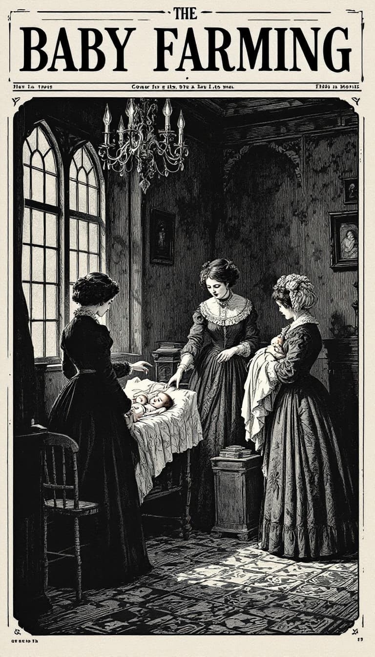 AI generated: Create an image in the style of a Victorian Penny Dreadful comic illustration of a Newspaper clippin...